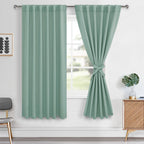 Hiasan Light Sage Curtains 63 inch Long Sewn with Tiebacks, Rod Pocket & Back Tab Blackout Thermal Insulated Christmas Drapes, R