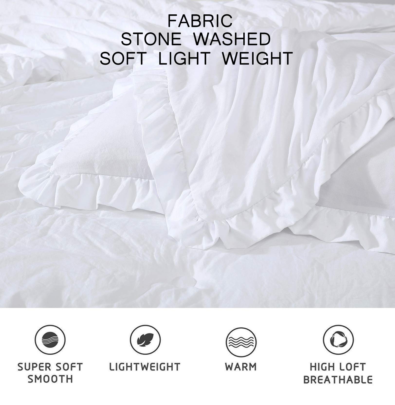 Chezmoi Collection Nora 2-Piece Ruffled Edge Trim Soft Washed Microfiber Comforter Set (Twin, White)
