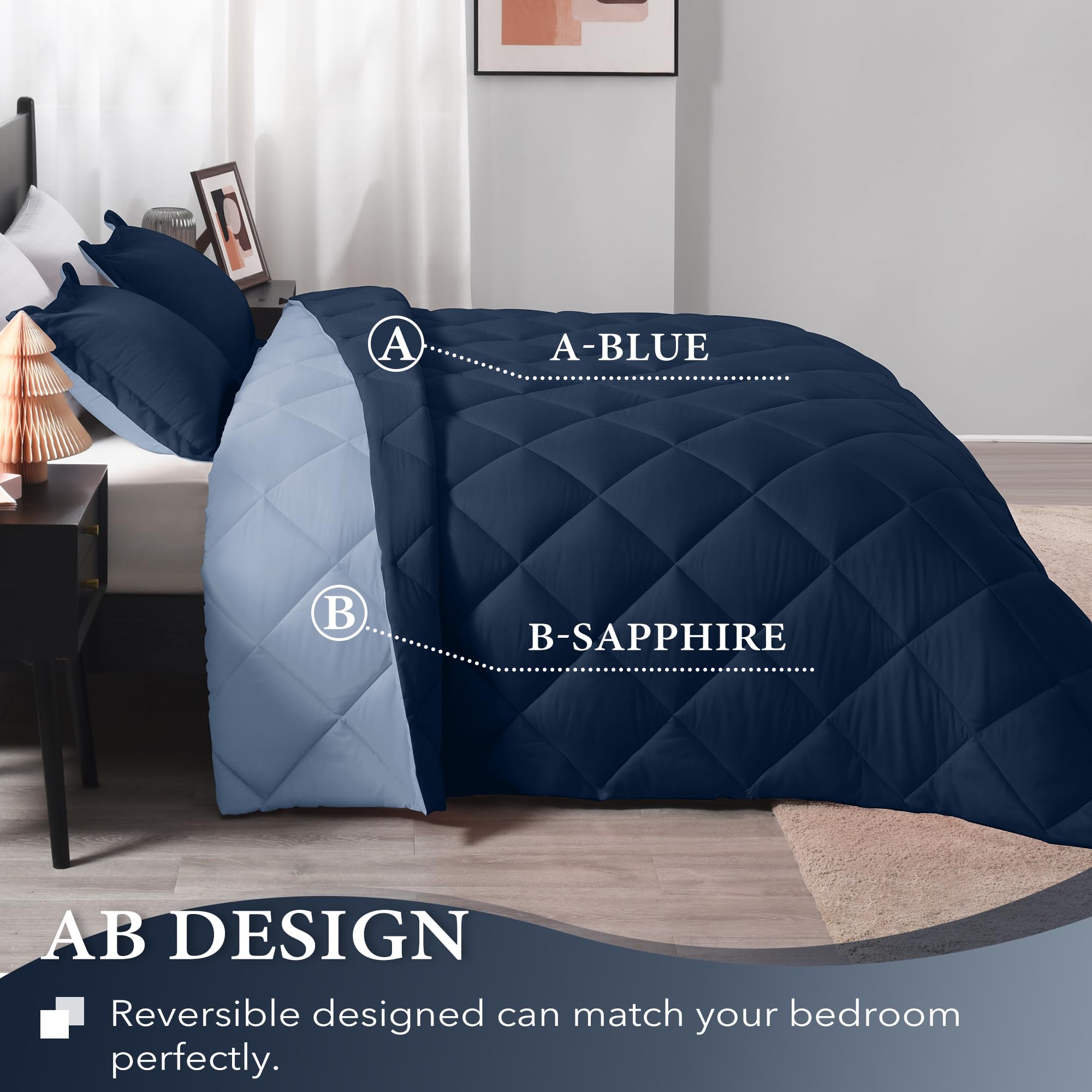 Downluxe Full Size Comforter Set - Blue And Sapphire Full Comforter - Soft Bedding Sets For All Seasons -3- Piece Comforter Set Full With 2 Reversible Pillow Shams