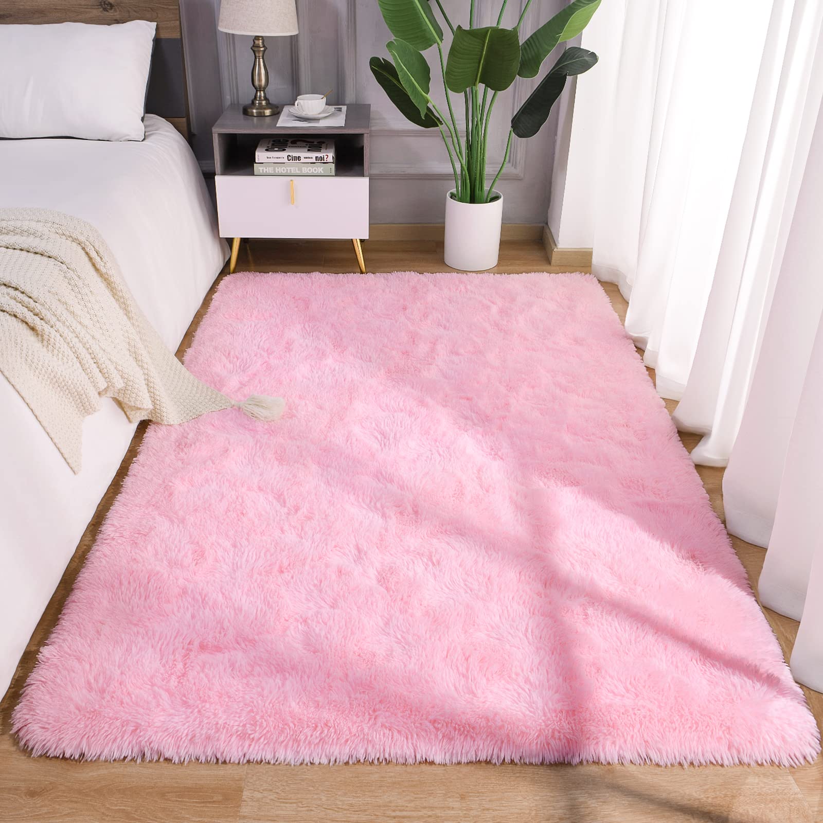 Arogan Ultra Soft Pink Shaggy Rug Carpets, 3X5 Feet Kids Rugs For Bedroom Girls, Fluffy Rugs For Living Room, Shag Rugs For Play
