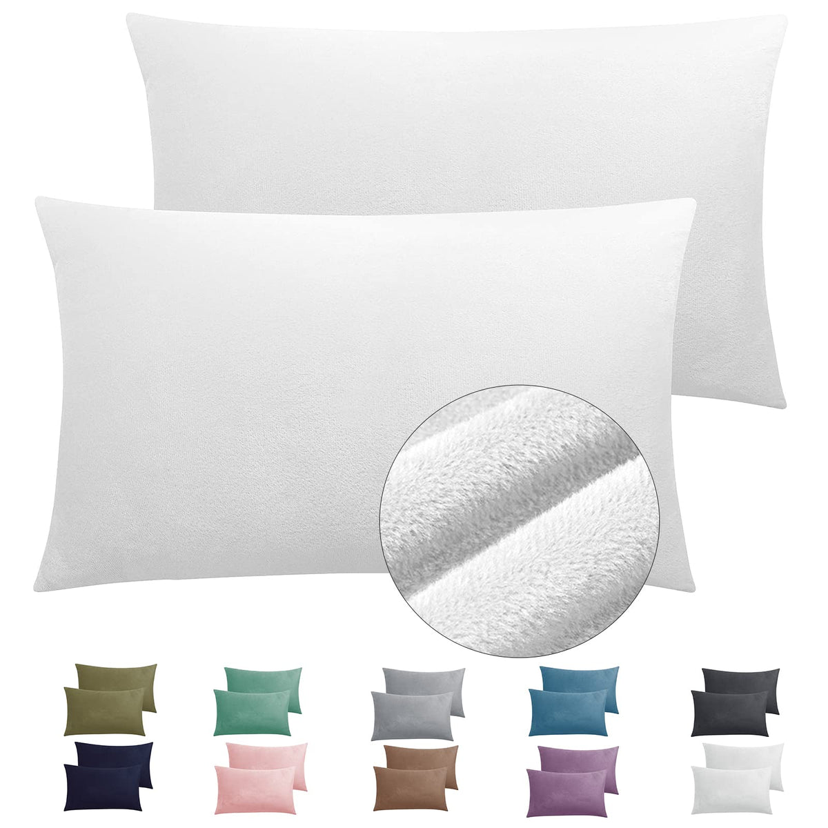 2 Pack Zippered Velvet Queen Pillowcases, Super Soft And Cozy Luxury Fuzzy Flannel Pillow Cases With Zipper, 20X30 Inches, White