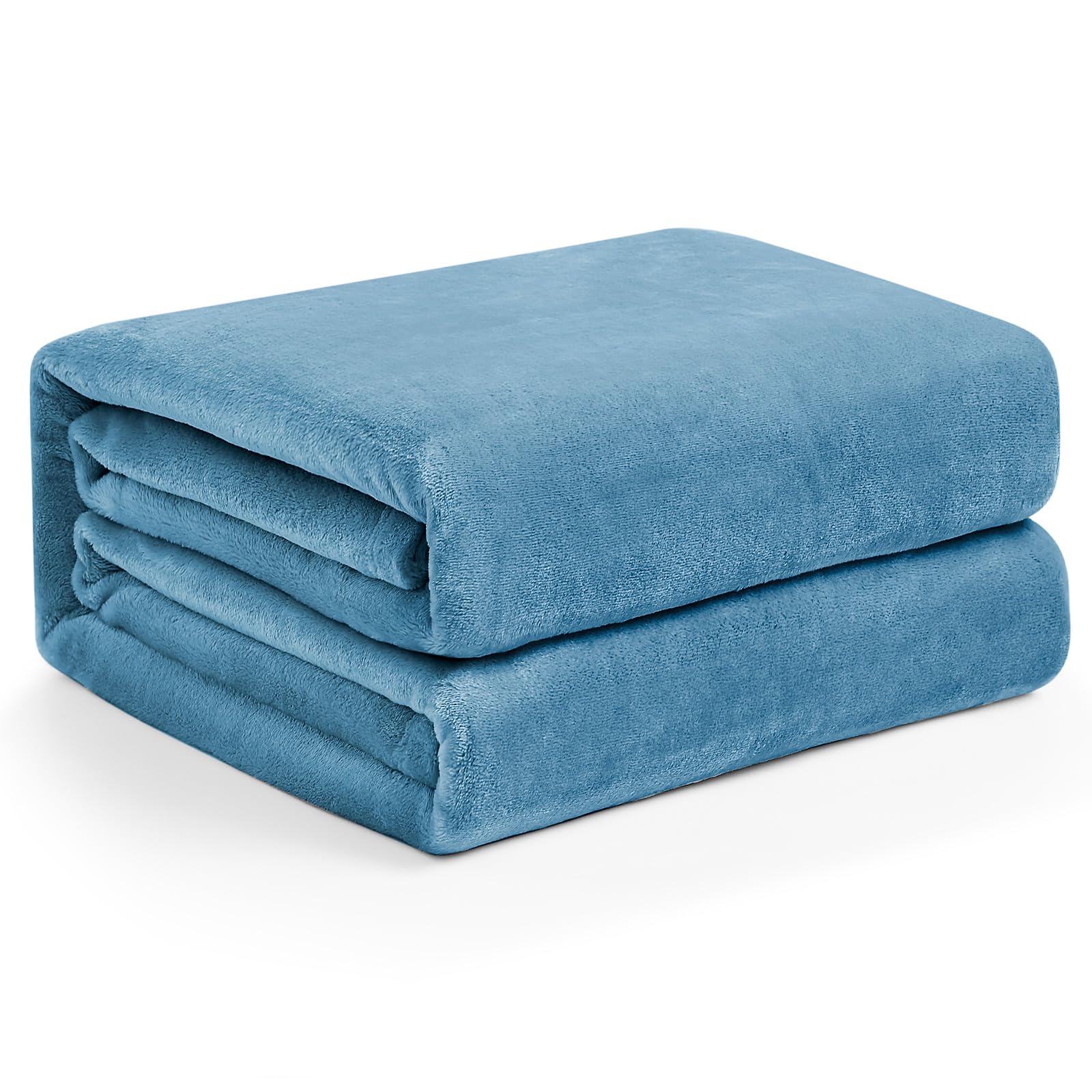 Hansleep Fleece Blanket Twin Size Washed Blue, Soft Cozy Twin Blanket, Fuzzy Flannel Lightweight Blanket For Bed, Sofa, Couch, T