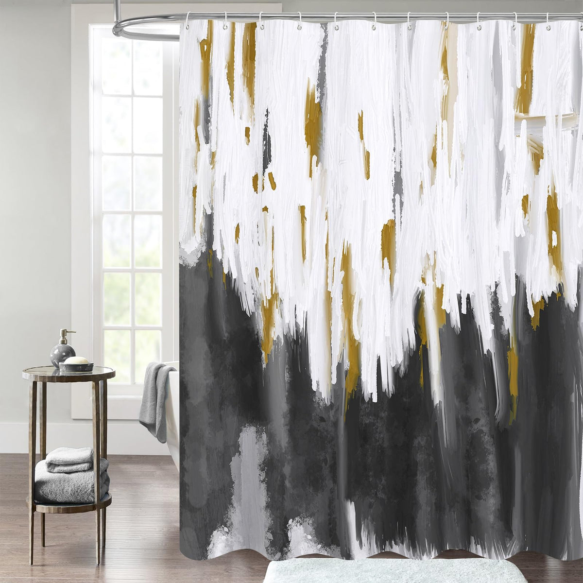 Mitovilla Abstract Grey Ombre Shower Curtains For Chic Modern Bathroom Decor, Graffiti Vintage Fabric Gray Shower Curtain, Brush