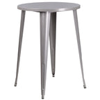 Flash Furniture Commercial Grade 30" Round Silver Metal Indoor-Outdoor Bar Table Set with 2 Square Seat Backless Stools
