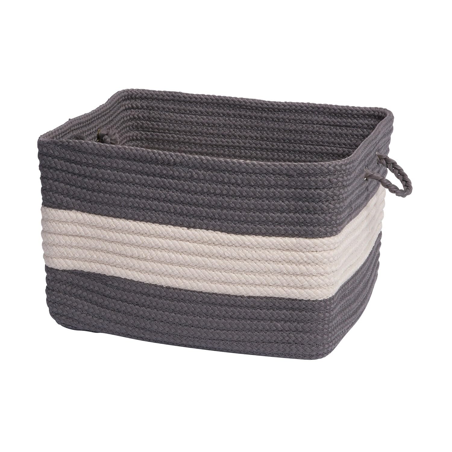 Colonial Mills Rope Walk Outdoor Braided Storage Basket In 2-Sizes Black/White 14&quot;X14&quot;X10&quot;