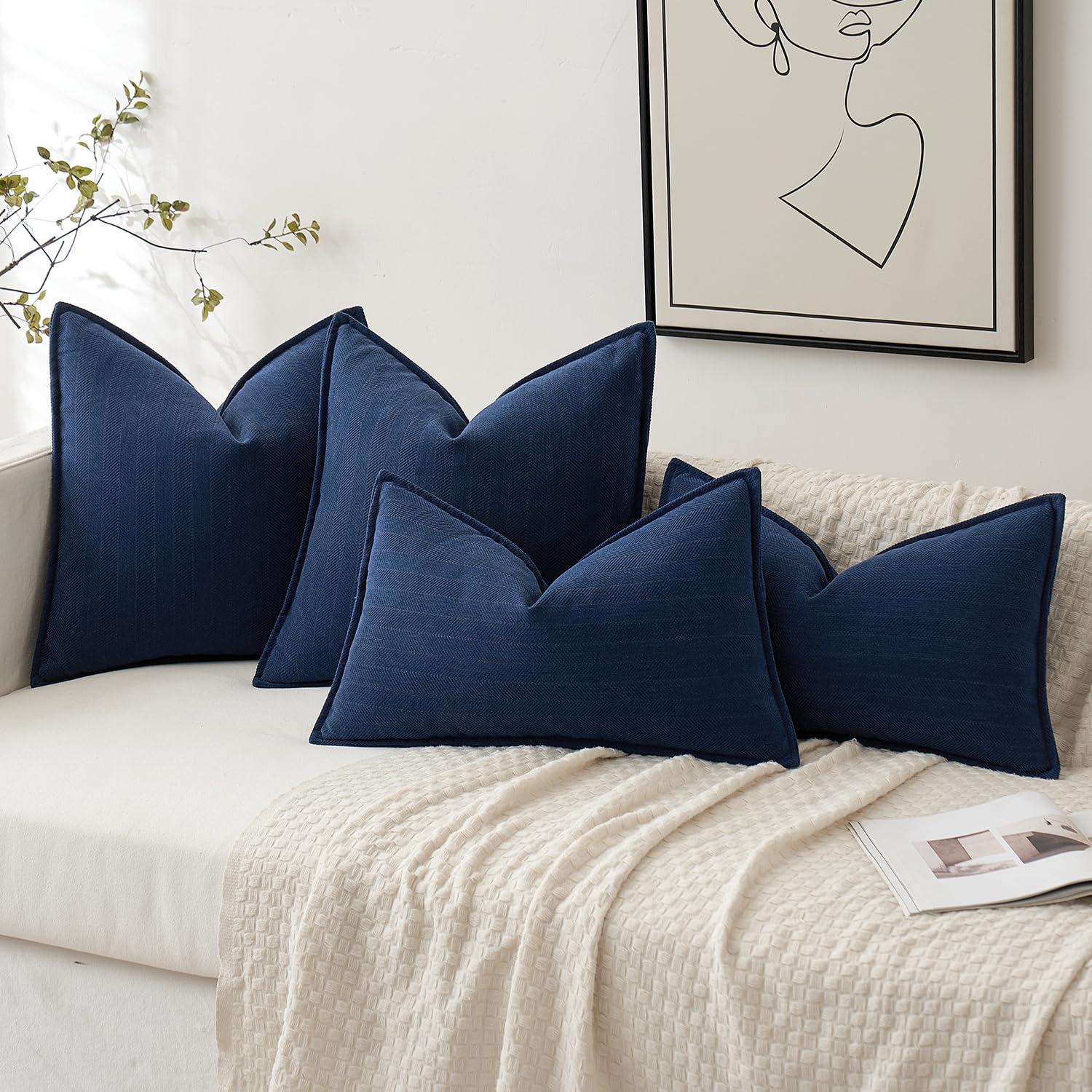 Miulee Pack Of 2 Navy Blue Decorative Pillow Covers 20X20 Inch Soft Chenille Luxurious Couch Throw Pillows Farmhouse Cushion Covers With Elegant Design For Sofa Bedroom Living Room Home Decor