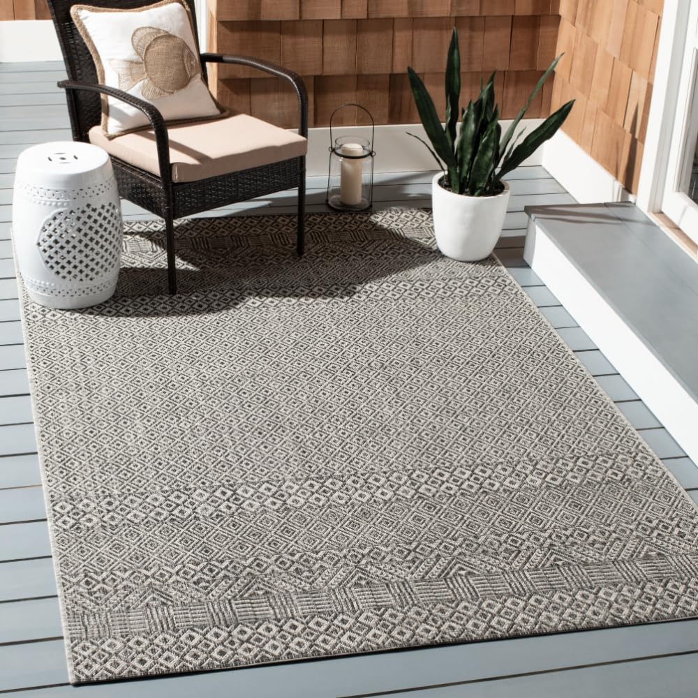 Safavieh Courtyard Collection 6'7' X 9'6' Grey/Black Cy8235 Indoor-Outdoor Waterproof Easy-Cleaning Patio Backyard Mudroom Area-Rug