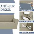 Jiviner Stretch Sofa Covers 1 Piece Couch Covers For 3 Cushion Couch Sofa, 3 Seater Sofa Slipcovers Furniture Protector With Elastic Bottom For Kids, Pets (Khaki, Sofa)