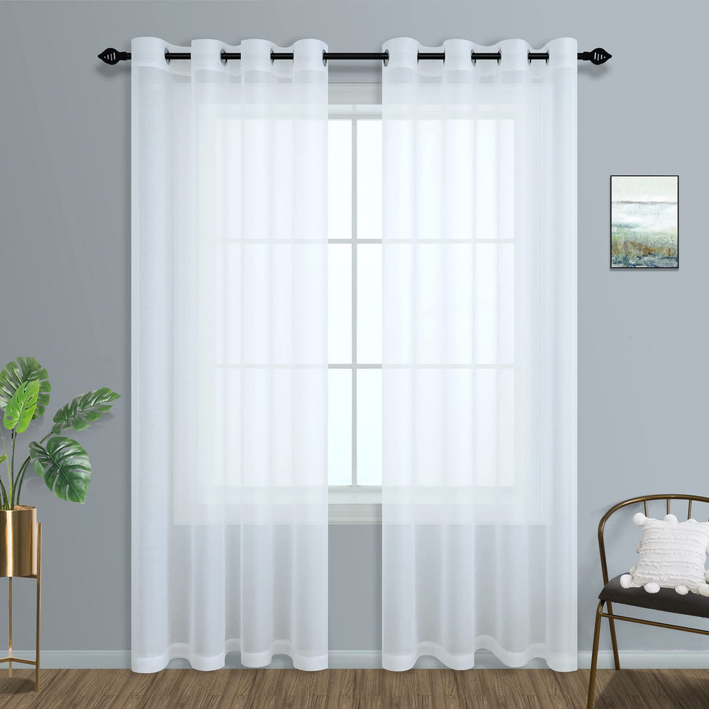 Mrs.Naturall White Sheer Curtains 96 Inches Long For Living Room Set Of 2 Panels Lightweight Grommet Sheer Window Curtain Panels