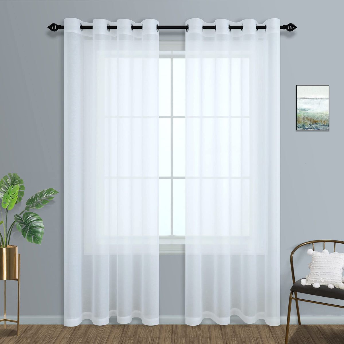 Mrs.Naturall White Sheer Curtains 96 Inches Long For Living Room Set Of 2 Panels Lightweight Grommet Sheer Window Curtain Panels
