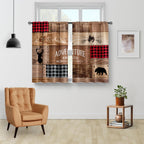 Aimego Rustic Wooden Kitchen Curtains - Farmhouse Cabin Bear Deer Country Retro Small Short Cafe Curtains Buffalo Plaid Tier Cur