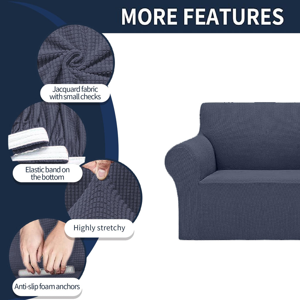2025 New Stretch Loveseat Sofa Slipcovers Couch Cover For 2 Cushion Furniture Protector Sofa Covers With Elastic Bottom Jacquard Fabric Small Checks For Pets, Kids - Charcoal