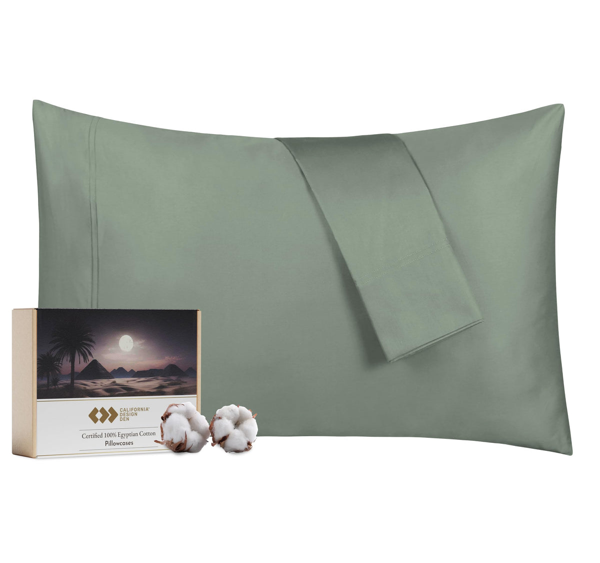 Luxury 100% Egyptian Cotton Pillow Cases Standard Size Set Of 2, Hotel Cotton Pillow Cases, Soft, Breathable & Cooling Sage Gree