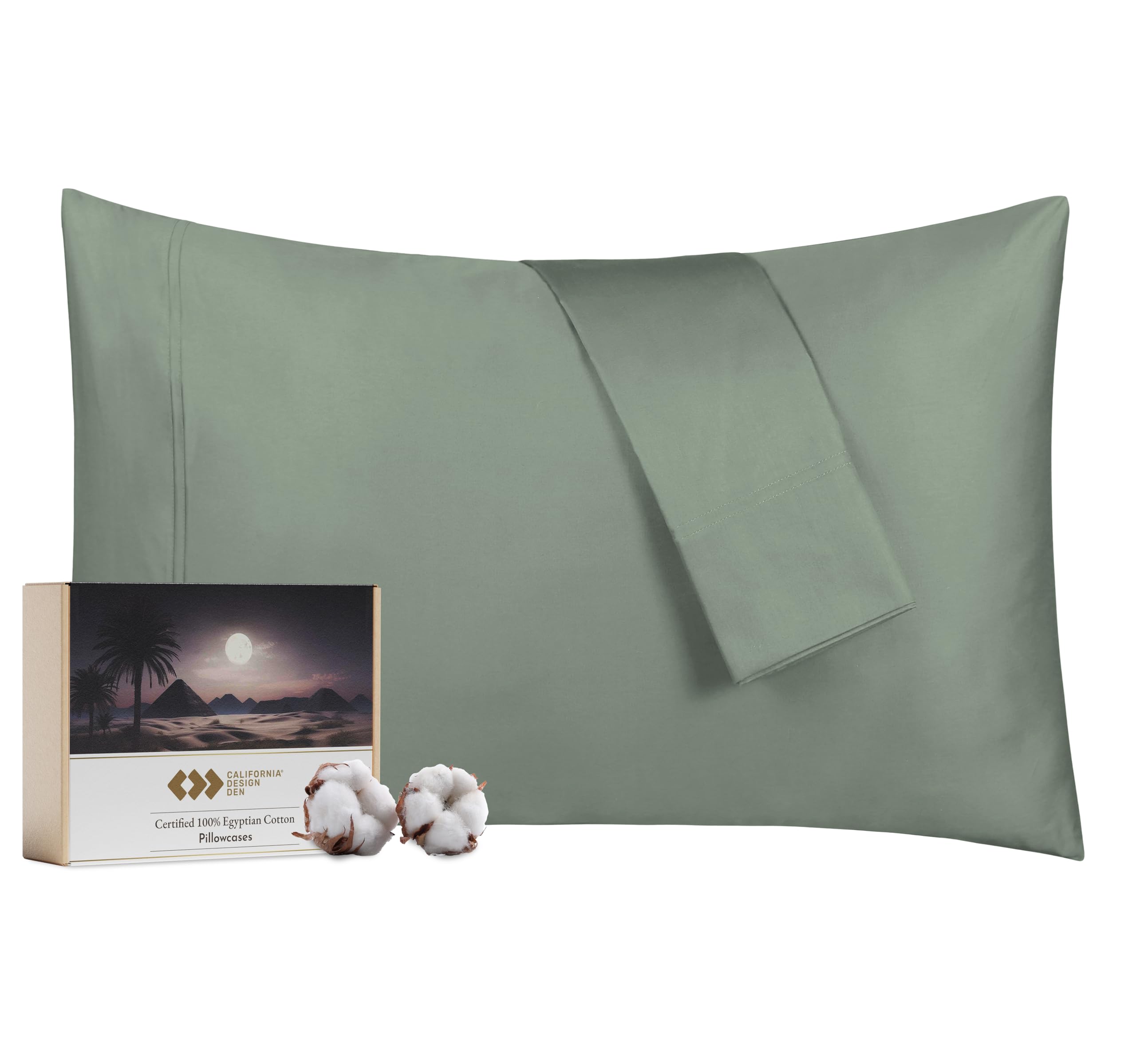 California Design Den Luxury 100% Egyptian Cotton King Size Pillow Cases 2, Sateen Weave, Soft, Breathable & Cooling Sage Green