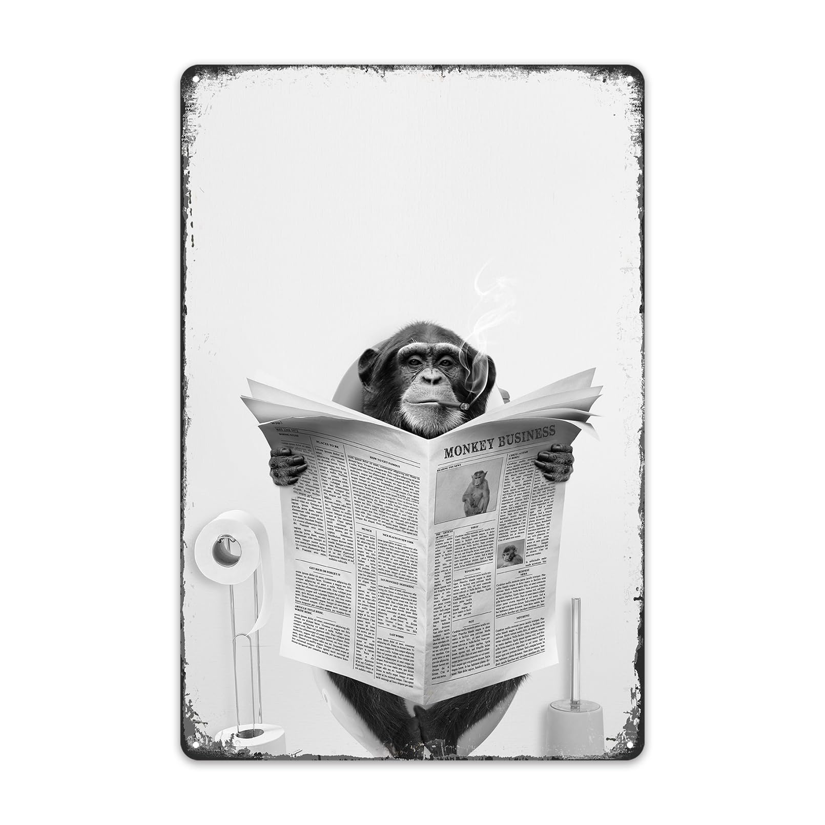 Monkey Metal Tin Sign - Funny Monkey Decor for Bathroom and Bedroom - Perfect Monkey Gifts - 8x12 Inch Rustic Wall Decor