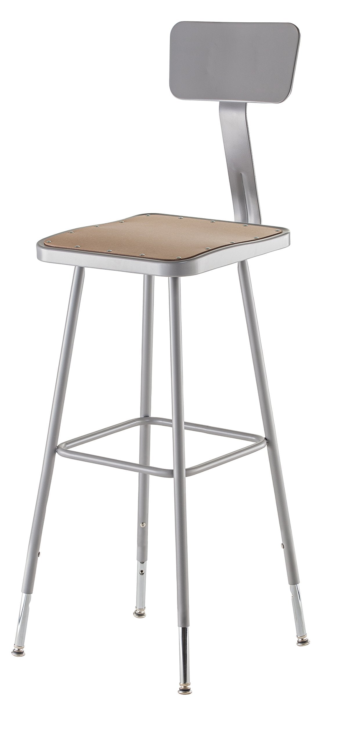 National Public Seating 32&quot;-39&quot; Height Adjustable Heavy Duty Square Seat Steel Stool with Backrest, Grey (6330HB)