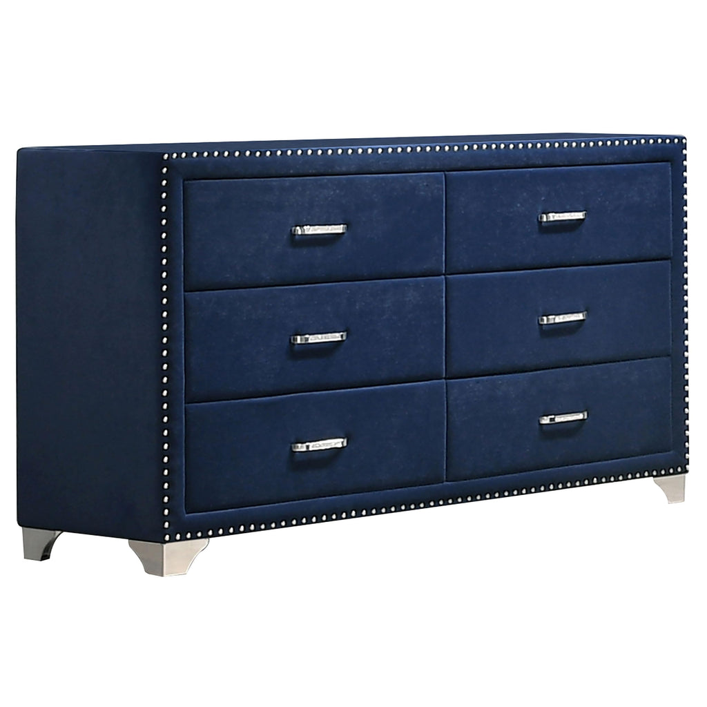 Coaster Home Furnishings Melody Modern Classic 4-Piece Bedroom Set Velvet Upholstered Queen Size Wingback Bed Frame 66-inch Headboard Pacific Blue 223371Q-S4