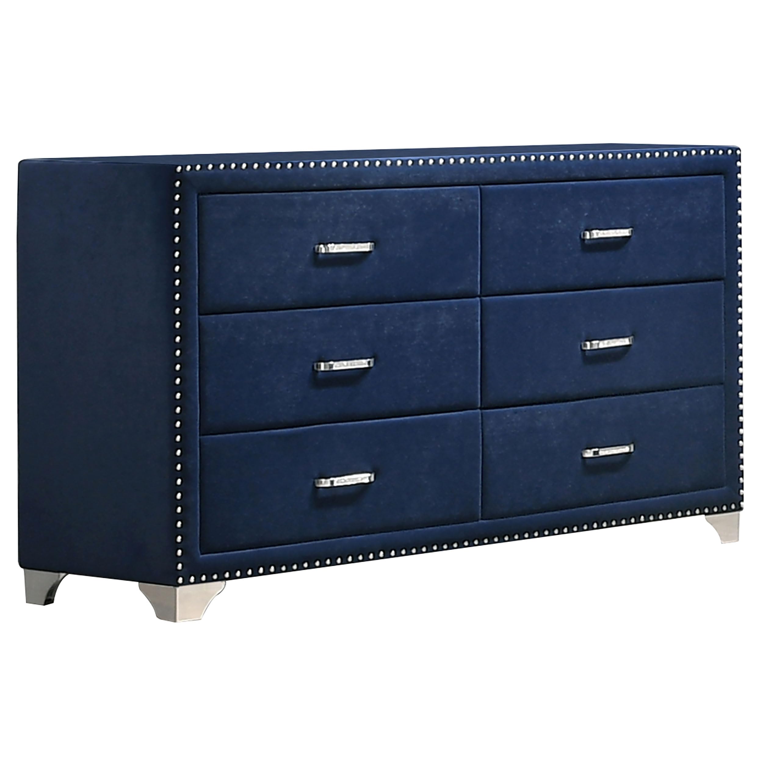 Coaster Home Furnishings Melody Modern Classic 4-Piece Bedroom Set Velvet Upholstered Queen Size Wingback Bed Frame 66-inch Headboard Pacific Blue 223371Q-S4