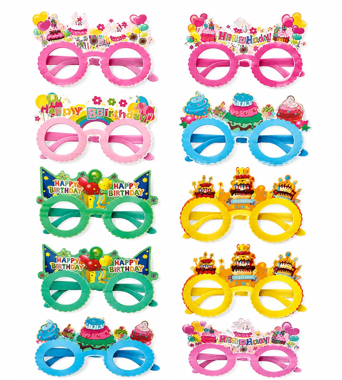10 Pcs Birthday Party Fancy Glasses For Kids | Colorful Happy Birthday Photo Booth Props Spectacles | Cartoon Cake Theme Party E
