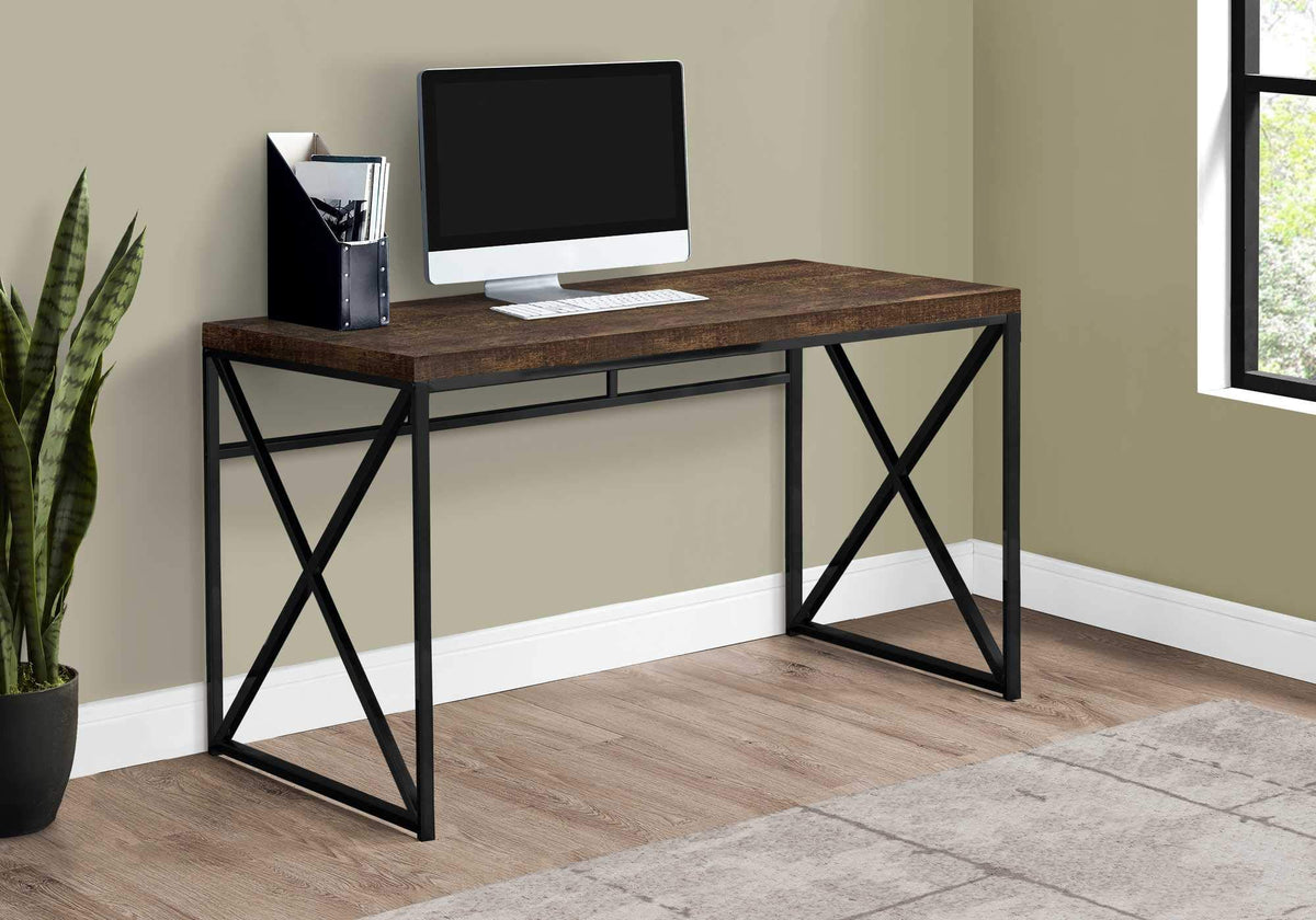 HomeRoots Brown,Black Particle Board,Laminate, Metal Computer Desk - 48' L/Brown Reclaimed Wood/Black Metal