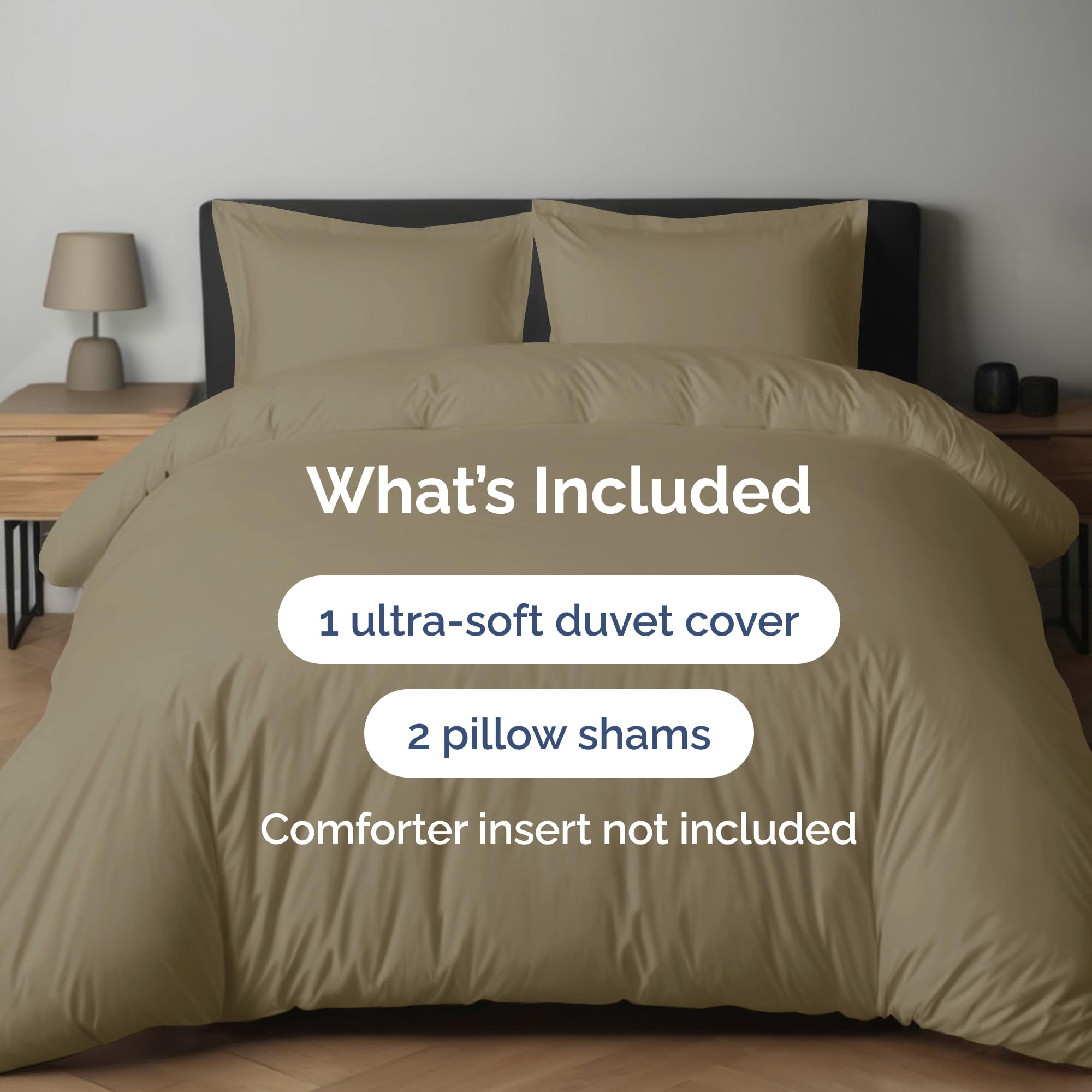 Duvet Cover Full Size Set - Extra Soft Full Size Duvet Cover 80 X 90 With 2 Pillow Shams - Hotel Luxury Quality Easy Care And Fade Free W/ Zipper Closures & Ties - Comfy Breathable Bedding Set (Khaki)