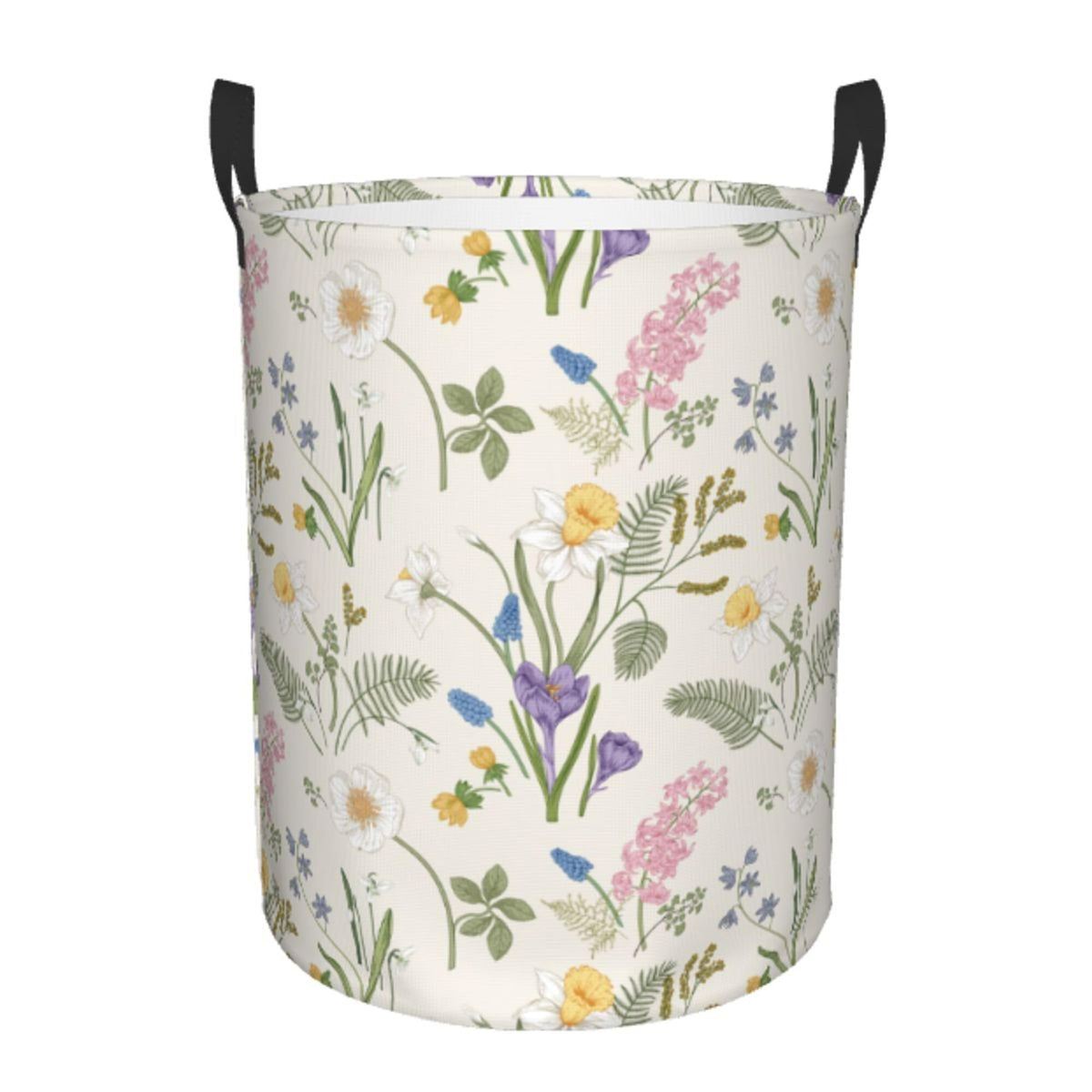 Floral Border Laundry Basket, Herbs and Wild Flower Dirty Clothes Laundry Hamper for Bedroom Bathroom College Dorm Nursery Toy O
