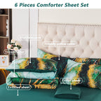 Perfemet 6 Piece Bed In A Bag California King Green Watercolor Marble Printed Comforter With Sheets Colorful Stylish Retro Artwo