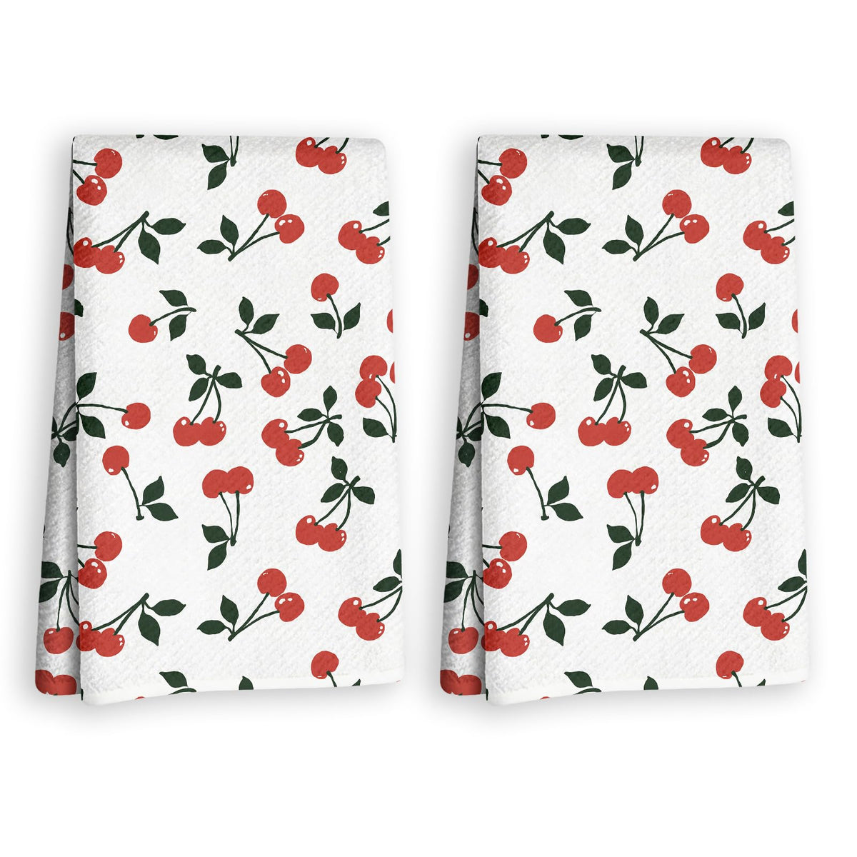 XSHHQWEZ Funny Cherry Decoration Waffle Kitchen Towel Dishcloth Set of 2