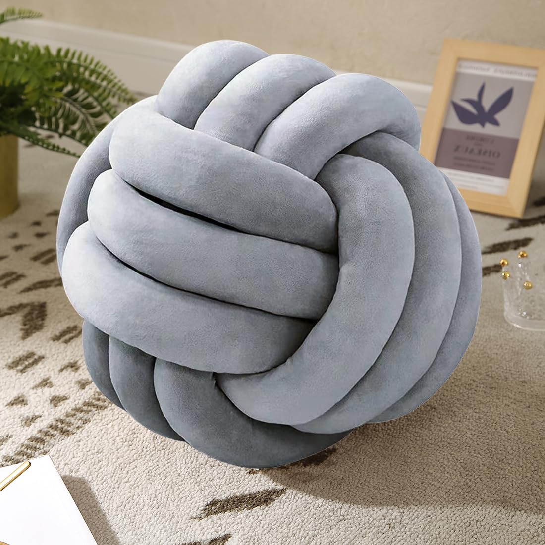 Knot Pillow Ball-Shaped Decorative Throw Pillows,Silver 27Cm Cute Couch Cushion Knotted Plush Pillow Suitable For Living Room Be