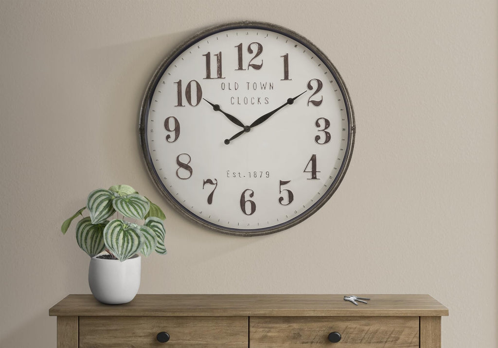 Monarch Specialties I 9024 Clocks, 30' Round, Large Oversized, Wall Clock, Brown, Transitional