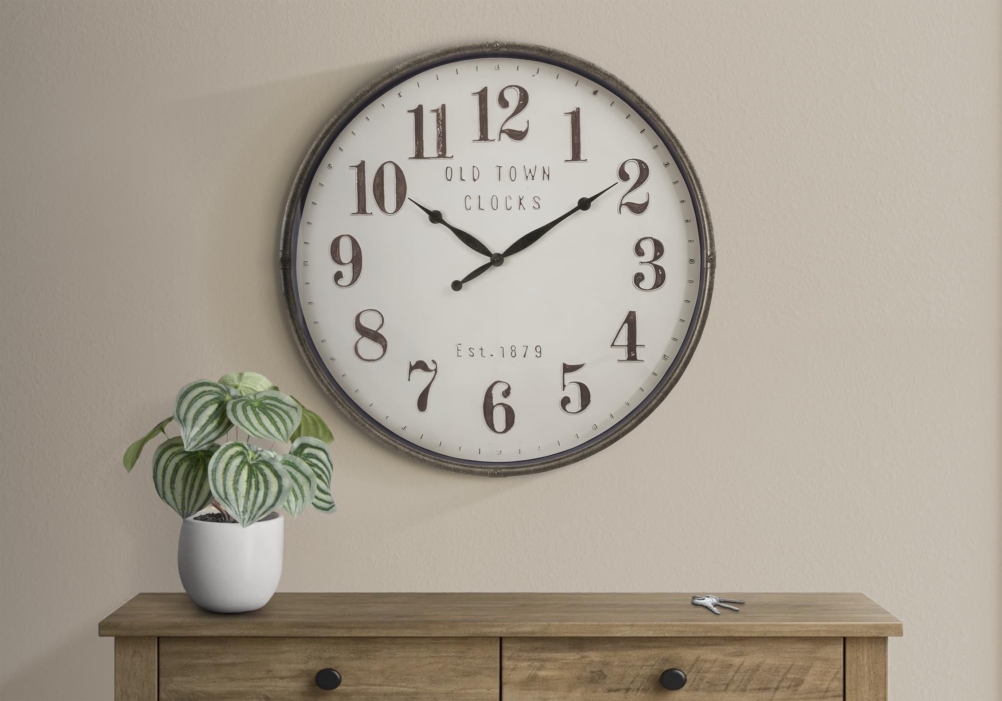 Monarch Specialties I 9024 Clocks, 30' Round, Large Oversized, Wall Clock, Brown, Transitional