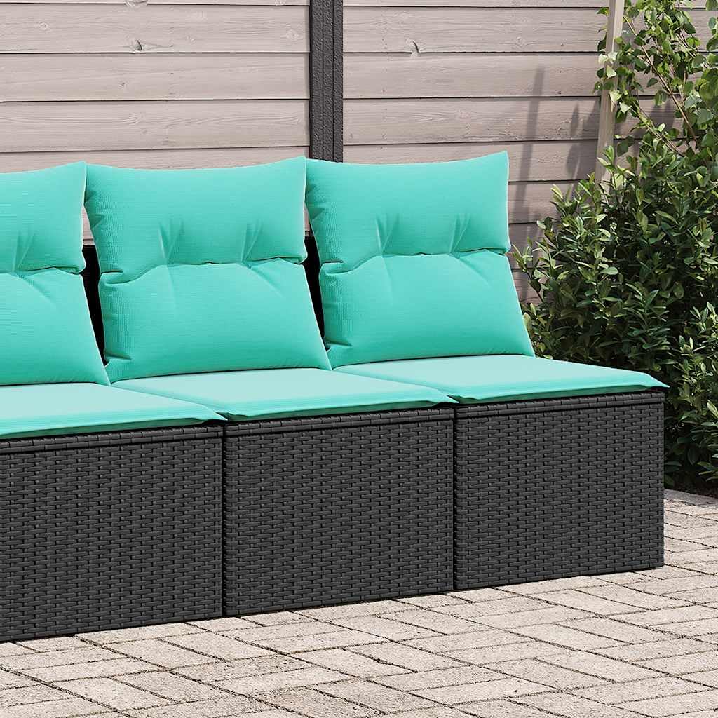 vidalXL 4 Piece Patio Sofa Set - Black Poly Rattan with Blue Cushions, Storage Function, Modular Design, for Outdoor Garden Terrace