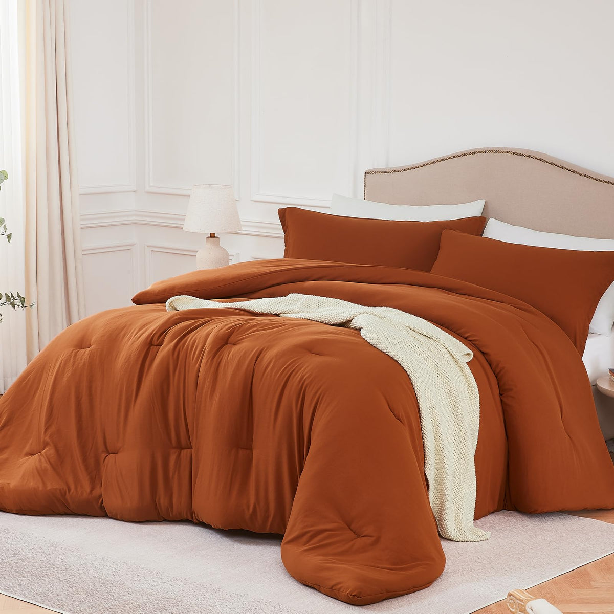Quataly Queen Comforter Sets Terracotta,3Pcs Soft Lightweight Breathable Bedding Comforter Sets For All Season, Queen Size(90''