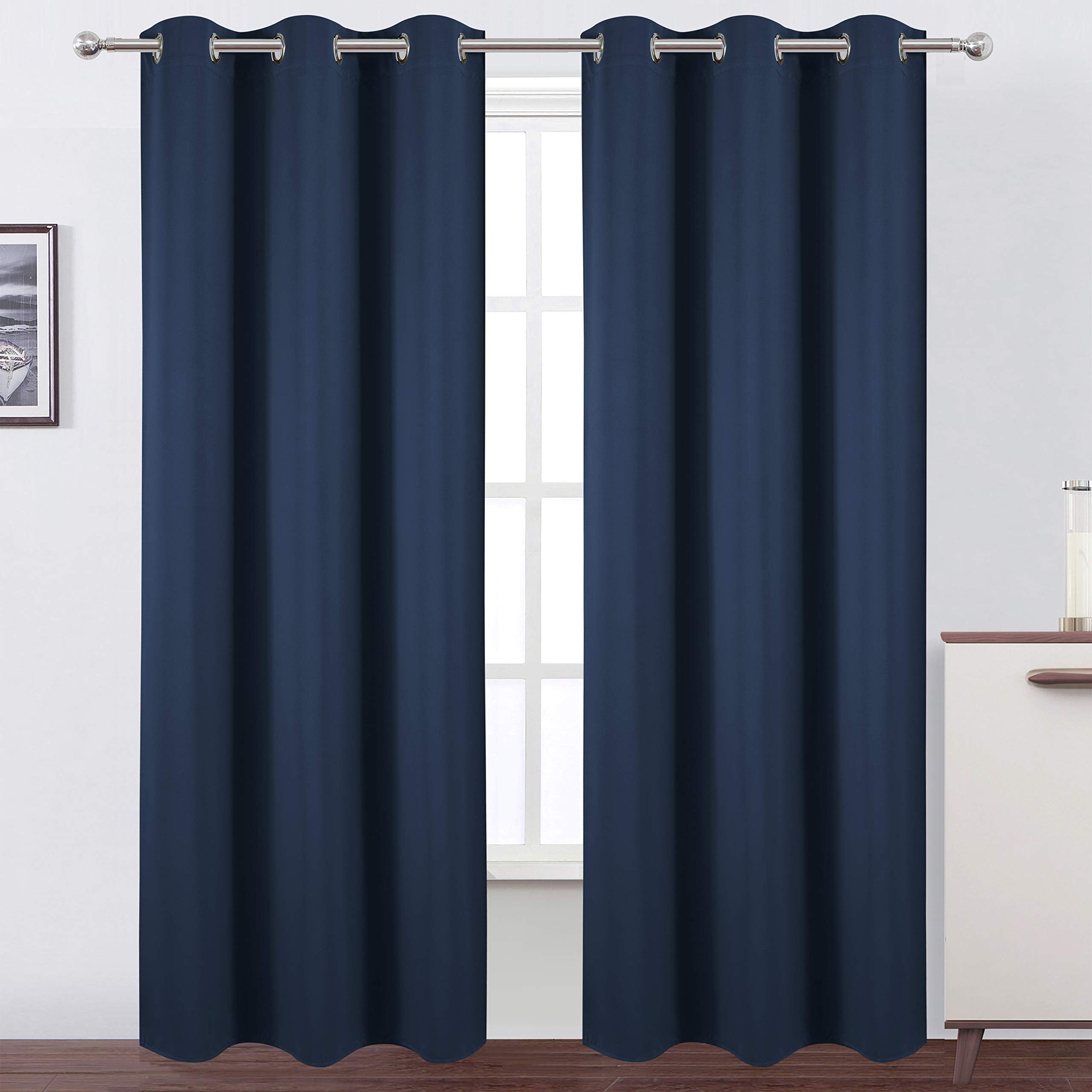 Lemomo Navy Blue Thermal Blackout Curtains/42 X 95 Inch/Set Of 2 Panels Room Darkening Curtains For Bedroom