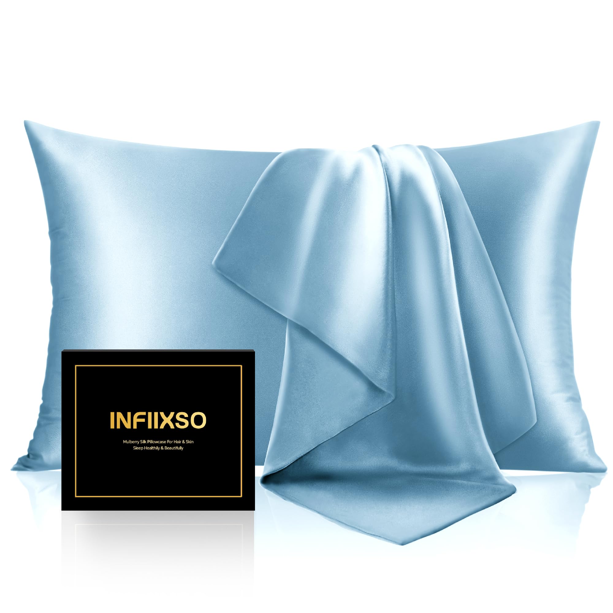 Infiixso Mulberry Silk Pillowcase For Hair And Skin, Silk Pillow Cases Standard Size Set Of 2 With Hidden Zipper 20X26 Inches, S