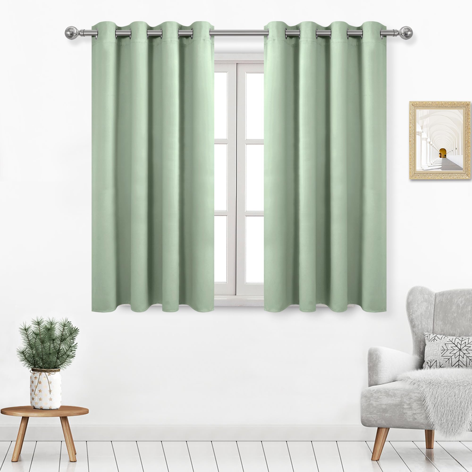 Dwcn Light Green Blackout Curtains For Windows 52X45 Inches Long, Spring Thermal Curtains For Living Room, Bedroom Curtains Priv