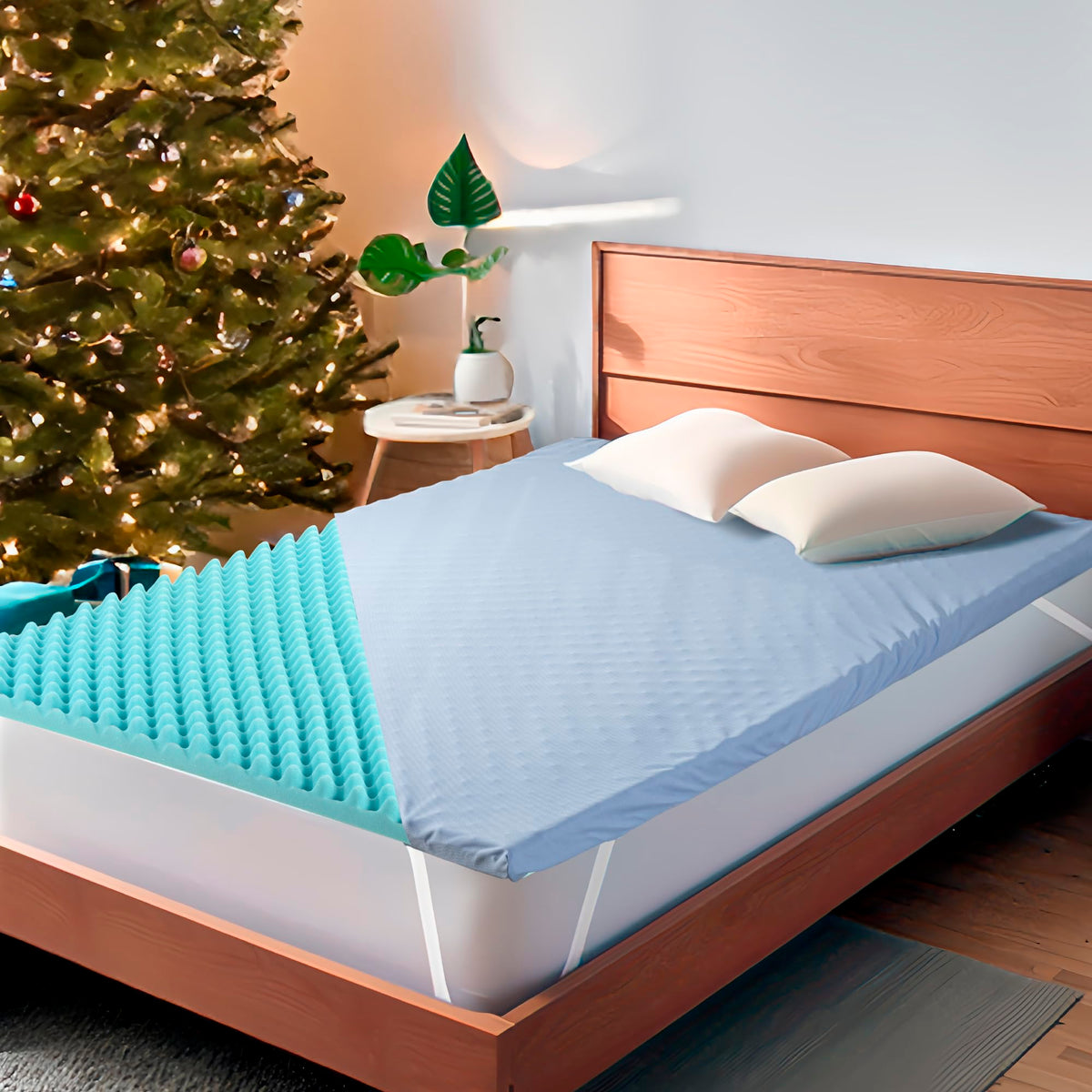 Breezerest Mattress Topper Queen 2 Inch Egg Crate Convoluted Cooling Gel Memory Foam With Bonus Machine Washable Cover,Air Flow