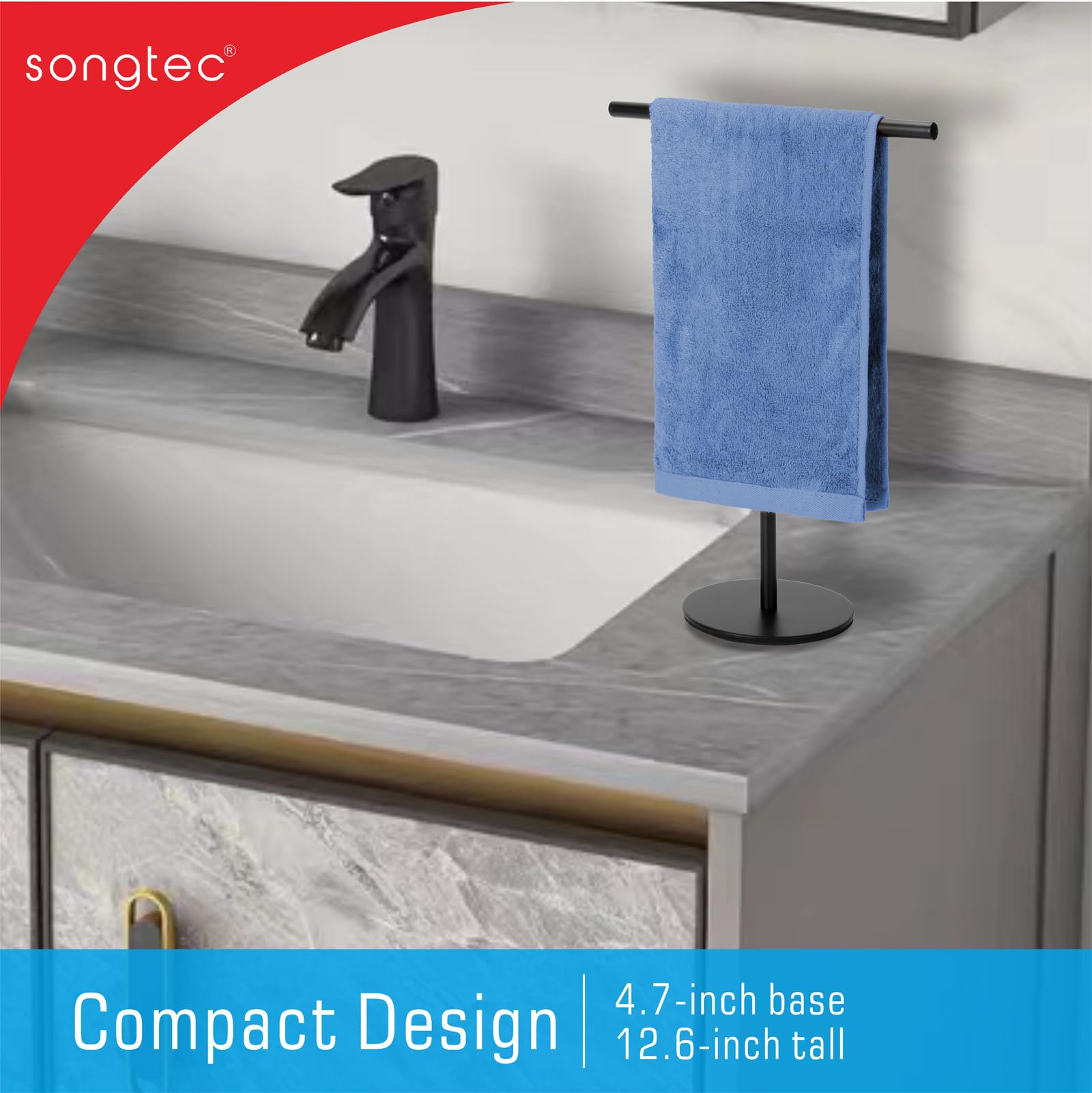 Songtec Hand Towel Holder Stand For Bathroom, Fingertip Towel Rack, Rust-Proof Accessories Jewelry Stand - Black