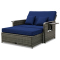 Tangkula Patio Rattan Daybed Set, Wicker Loveseat Sofa W/Multipurpose Ottoman & Retractable Side Tray, 4-Level Adjustable Backrest, Footstool W/Storage, Seat & Back Cushion Included