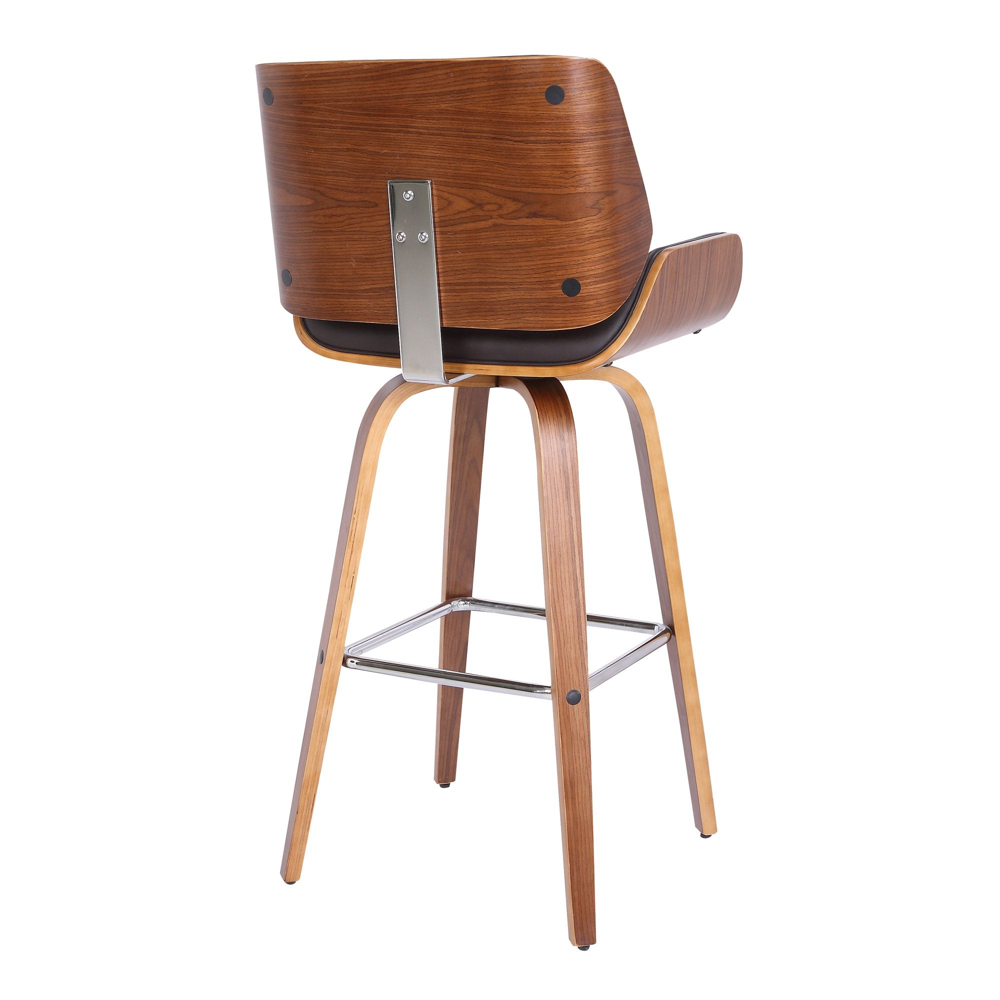 Armen Living Tyler Mid Century Modern Swivel Bar Stool for Kitchen Island Counter in Brown Faux Leather and Walnut Wood, 26&quot; Seat Height