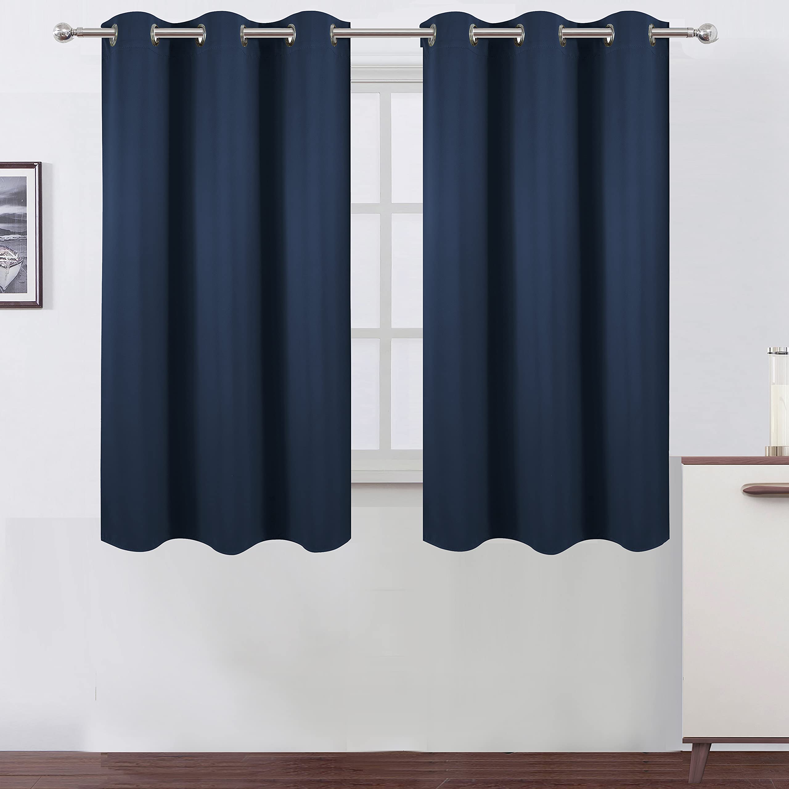 Lemomo Navy Blue Blackout Curtains 34 X 54 Inch Length/Set Of 2 Curtain Panels/Thermal Insulated Room Darkening Blackout Curtain