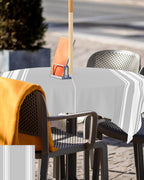 Queenker Outdoor Tablecloth With Umbrella Hole, Farmhouse Gray White Stripe Square Tables Waterproof Tabletop Collection For Pat