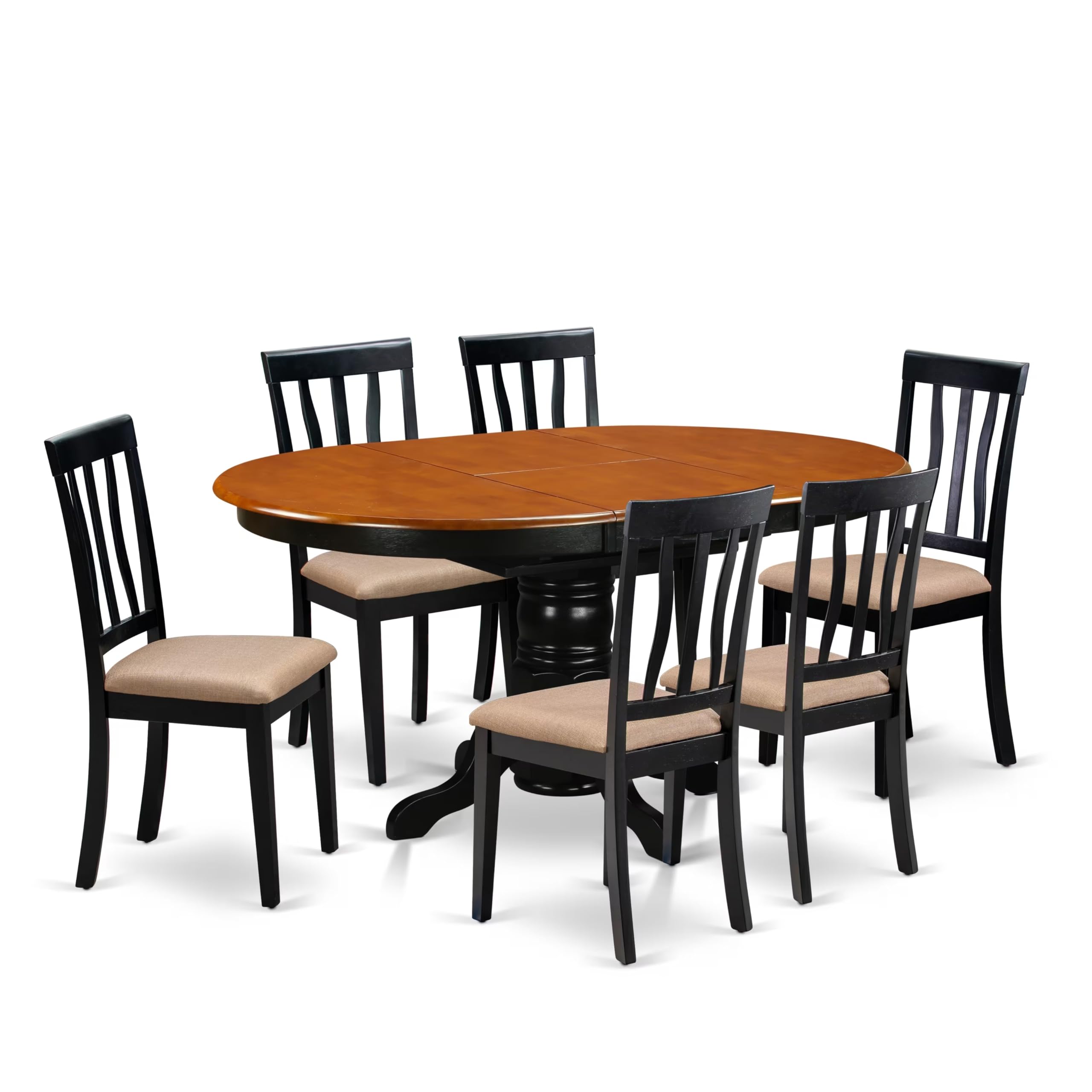 East West Furniture AVAT7-BLK-C 7 Piece Kitchen Table Set Consist of an Oval Dining Table with Butterfly Leaf and 6 Linen Fabric Upholstered Dining Chairs, 42x60 Inch, Black & Cherry