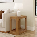 Plank+Beam Modern Rounded Rectangular Side Table with Shelf, Solid Wood End Table for Living Room, 25in, Pecan