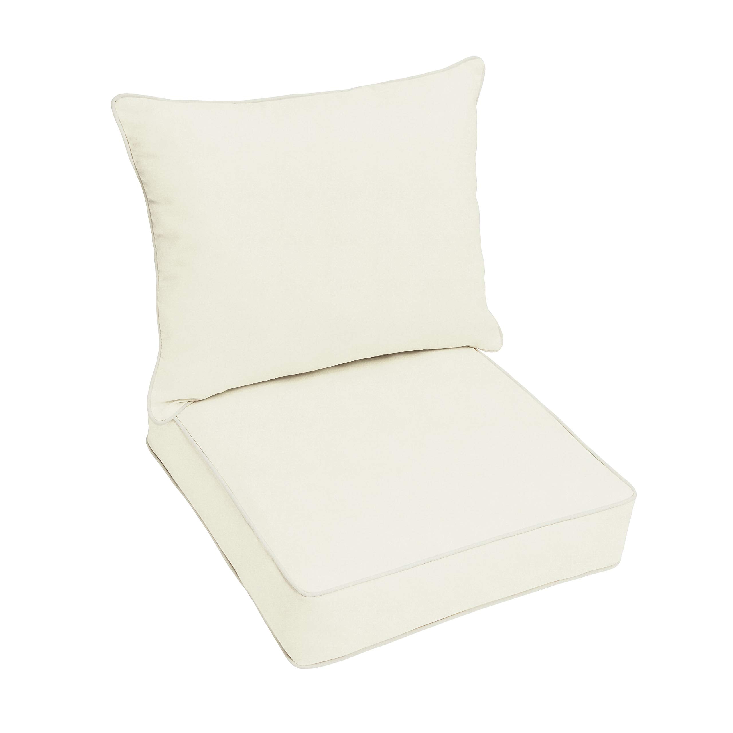 Sorra Home Sunbrella Canvas Natural Outdoor Seat Cushion And Back Pillow Set, 23 In X 25 In X 5