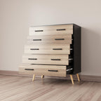 Woodpeckers Furniture And Mattress Eli Mid-Century Modern 5 Drawer Chest (Black & Sonoma Oak)