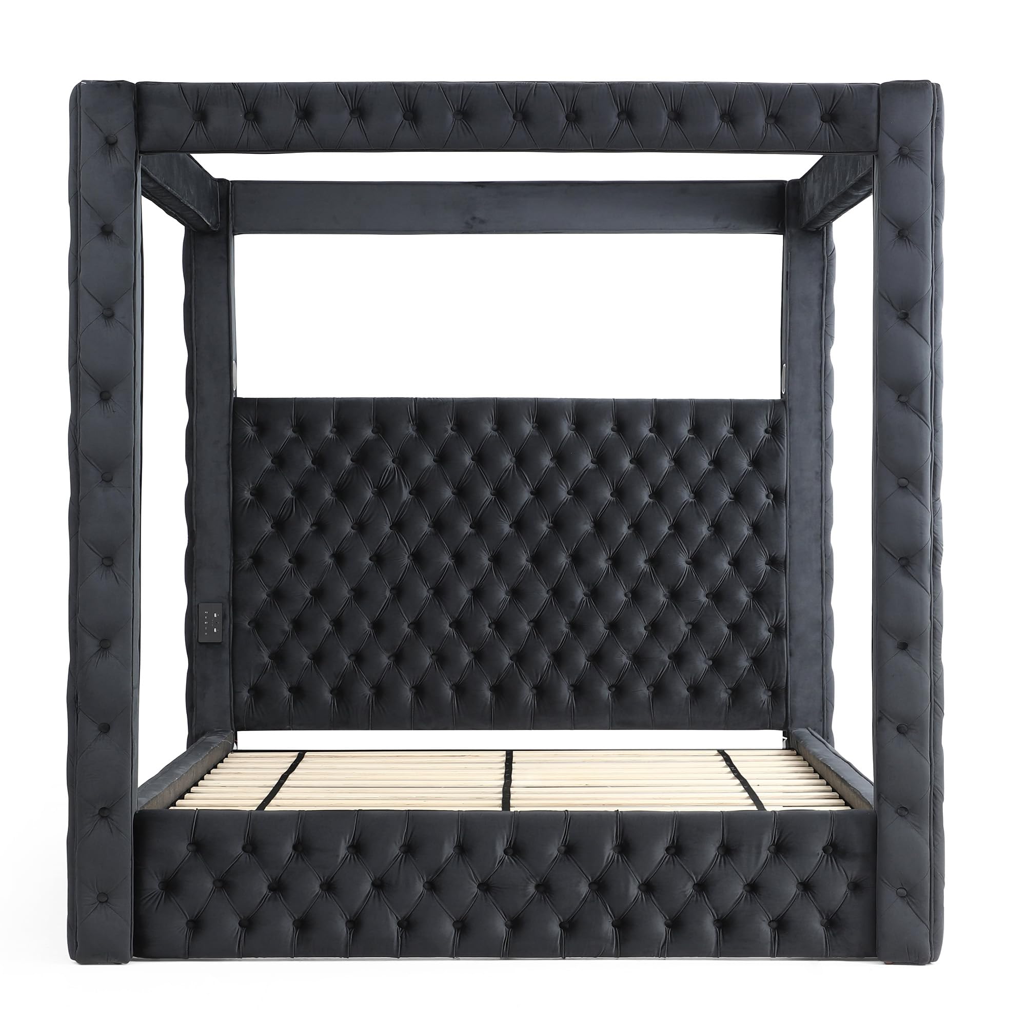 Better Home Products Dream Luxurious Velvet Canopy Bed with Speaker & USB Connection (Black, King)?