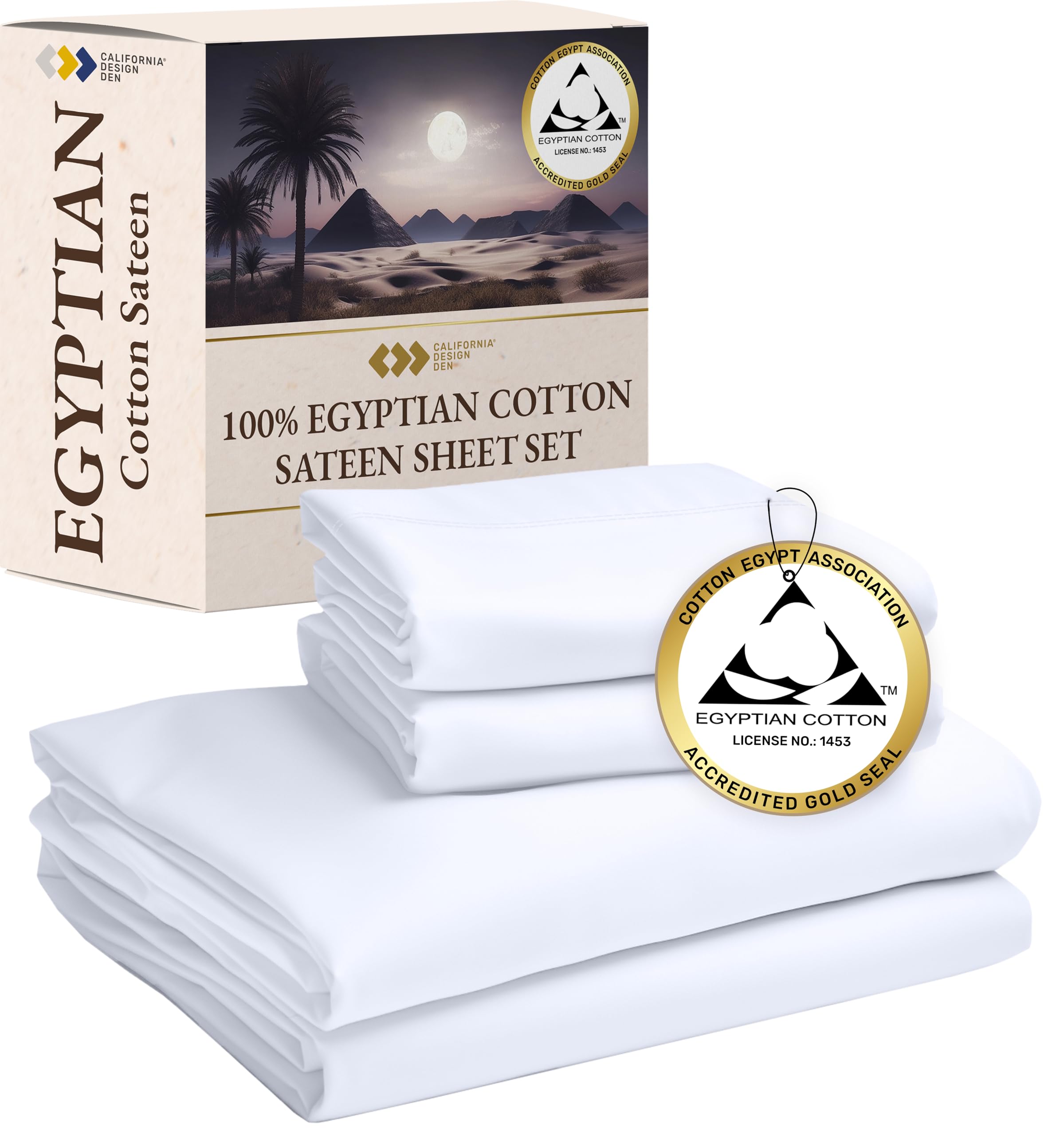 California Design Den Certified 100% Egyptian Cotton Sheets King Size Sheets Set, Luxury Deep Pocket King Sheets, Bedding Sheets