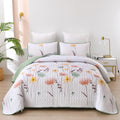 Floral Quilt Set Queen Size,Sage Green Bedspread Botanical 3 Pieces Quilts Microfiber Lightweight Bedspreads White Soft Reversib