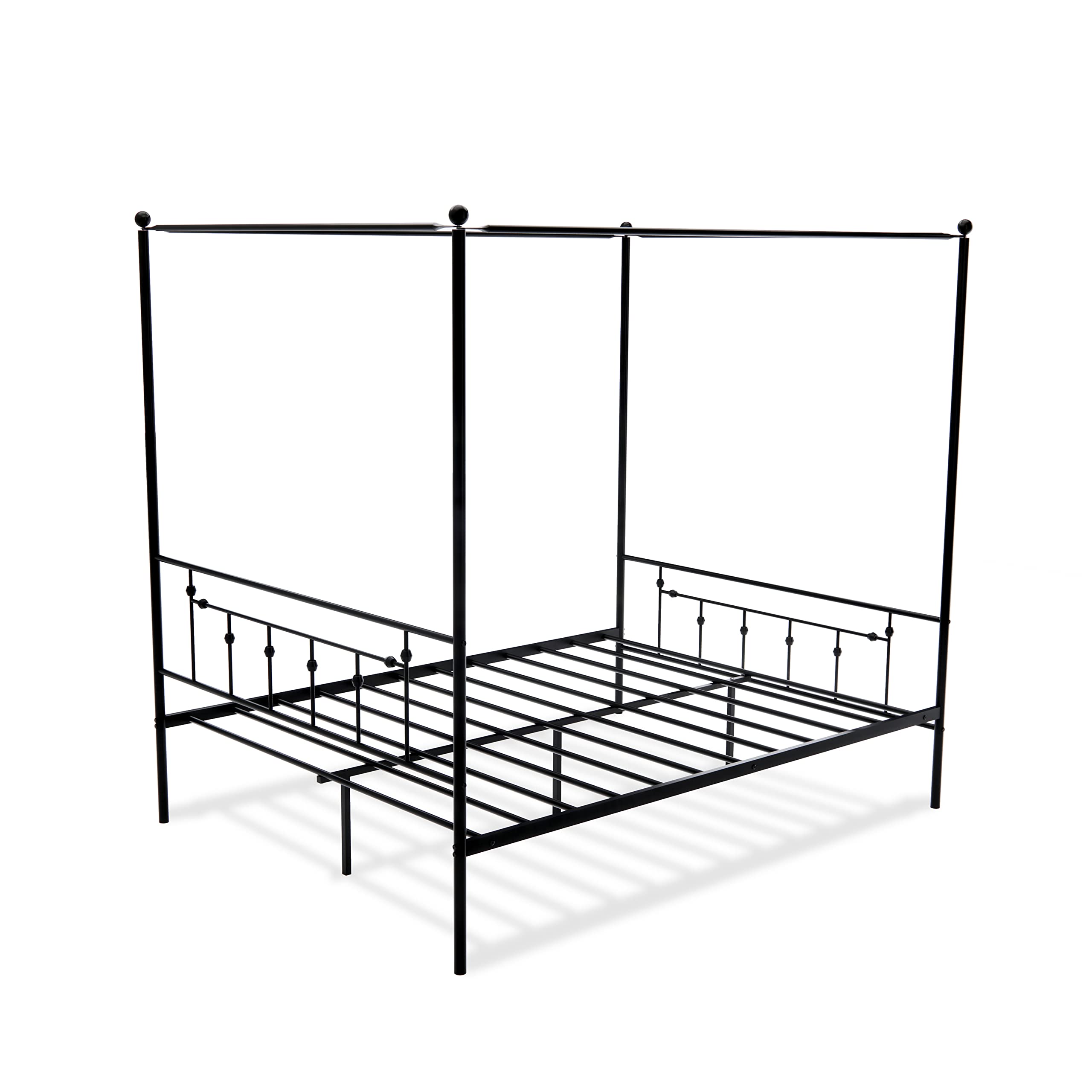 East West Furniture ATQCBLK Anniston Canopy Bed with Deluxe Style Headboard and Footboard - Luxurious Metal Frame in Powder Coating Black